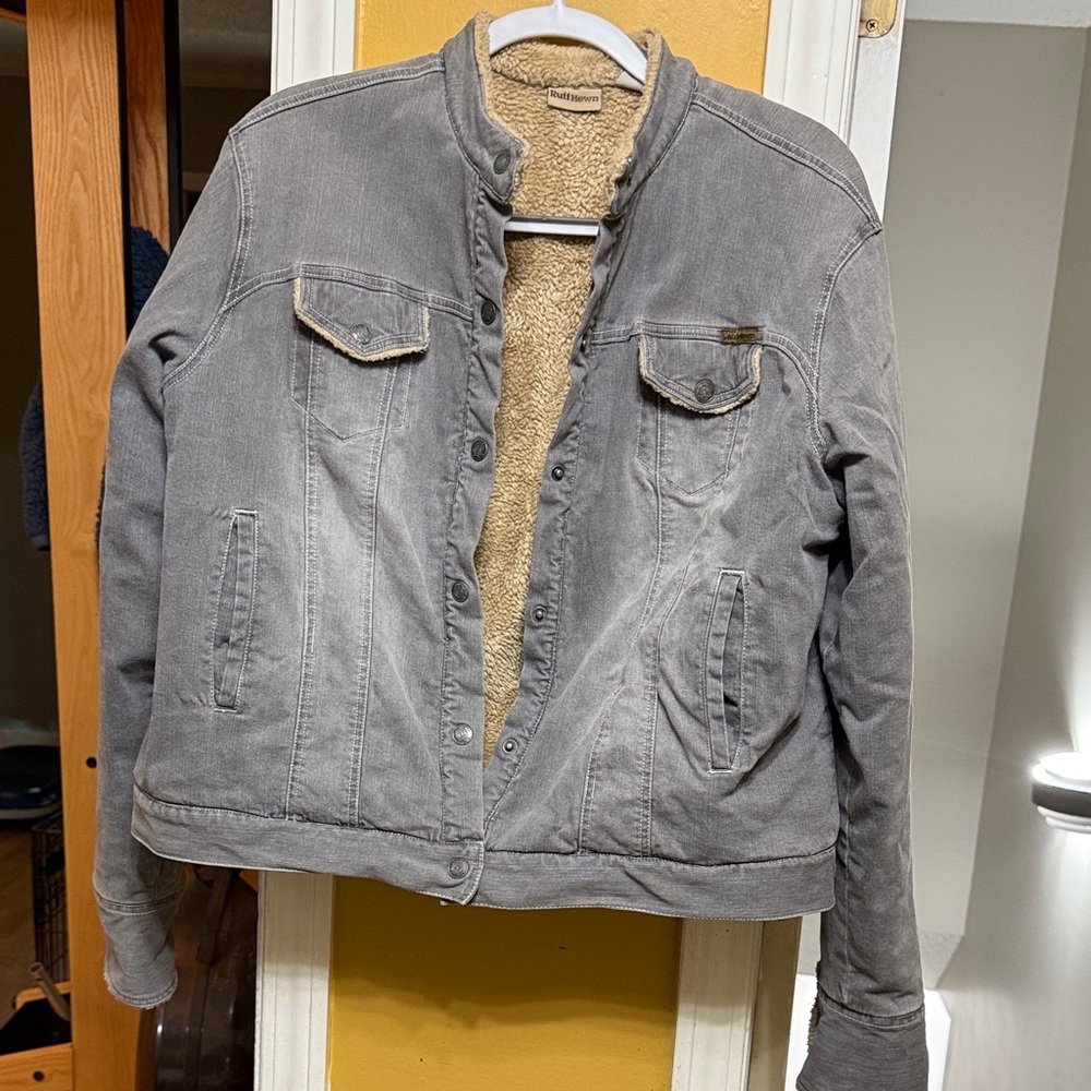 Ruff Hewn XL Gray Denim Sherpa Lined Jacket Trucker Coat